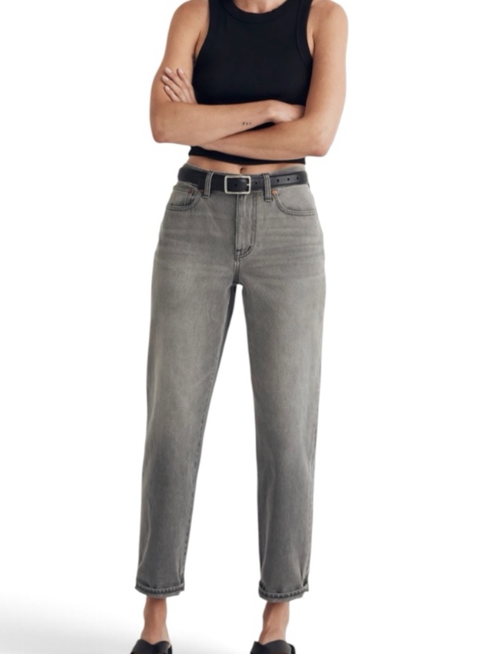 Madewell The Slouchy Boyjean Grey Charcoal Wash Jeans 100% Cotton Womens Size 26